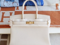 爱马仕 CC10奶昔白 金扣 Birkin30CM 法国togo小牛皮 纯手缝蜡线缝制工艺