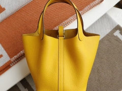 爱马仕 9D琥珀黄 银扣 Picotin Lock菜篮子18CM 原厂TC皮 纯手缝手工缝制