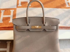爱马仕 M8沥青灰 Birkin30CM 铂金包法国togo小牛皮 老师傅全手缝 金扣