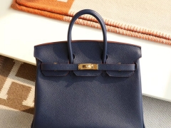 爱马仕 Ck73宝石蓝 金扣 birkin25CM 原厂Epsom皮 铂金包 纯手缝蜡线缝制工艺