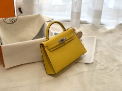 HERMES 爱马仕 mini kelly 二代 19cm epsom 银扣 90那不勒斯黄 很好看的黄 青春洋溢的味道