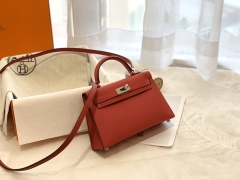 HERMES 爱马仕女包 mini kelly 二代 19cm espom  银扣 Q5 国旗红 夏季首选最正的红
